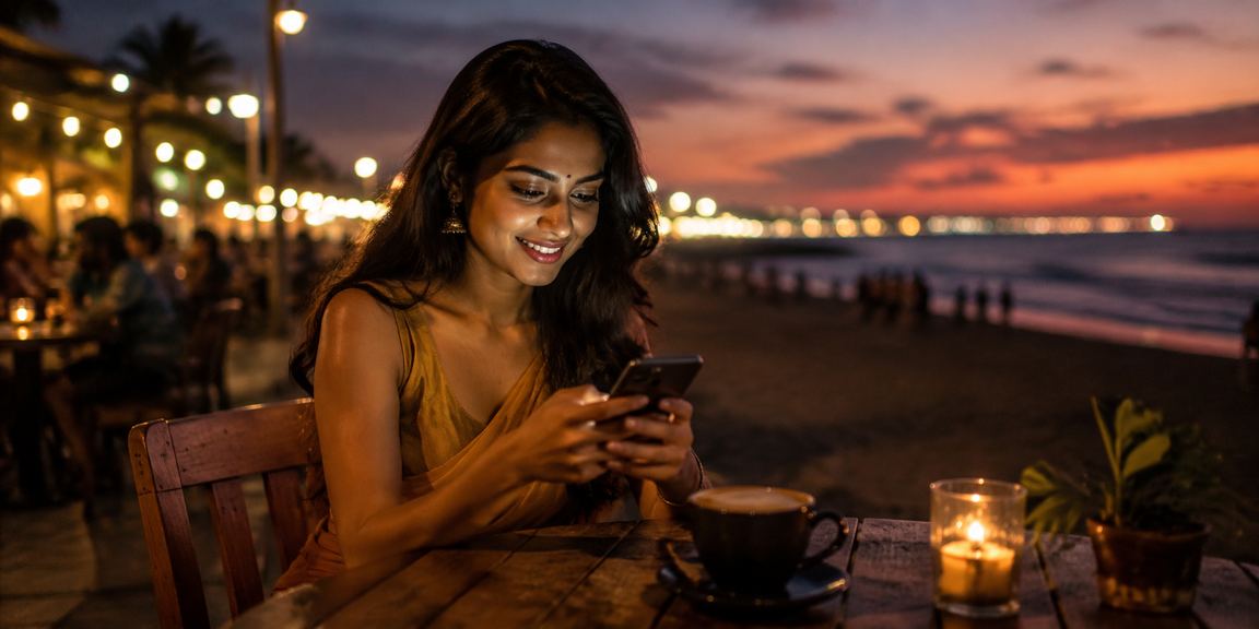 Peaceful morning at Chennai Marina Beach with cityscape